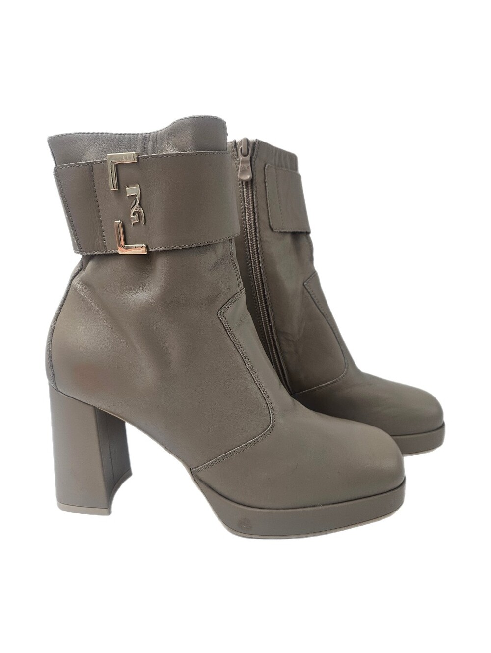 NeroGiardini Italian Leather Platform Block Heel Ankle Boots Taupe Size 40